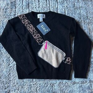 Autumn Cashmere Black Sweater with Leopard and Pink Accents